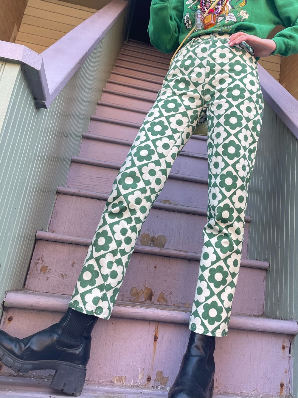 Green Flower Jeans